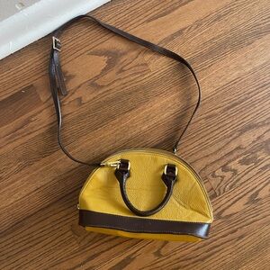 Divina Firenze Leather Purse Crossbody with Handles Italian Made Mustard & Brown